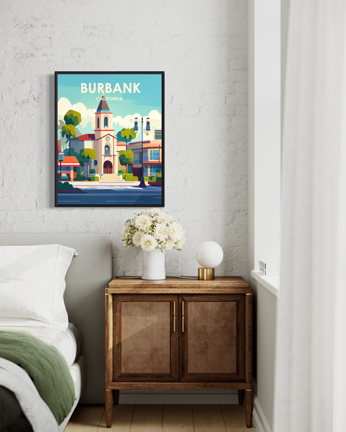 Burbank California Retro Bell Tower Mission Street Scene Poster - Image 3