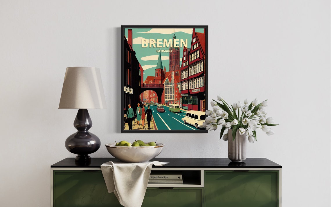 Bremen Germany Historic Old Town Street Vintage Travel Poster - Image 3