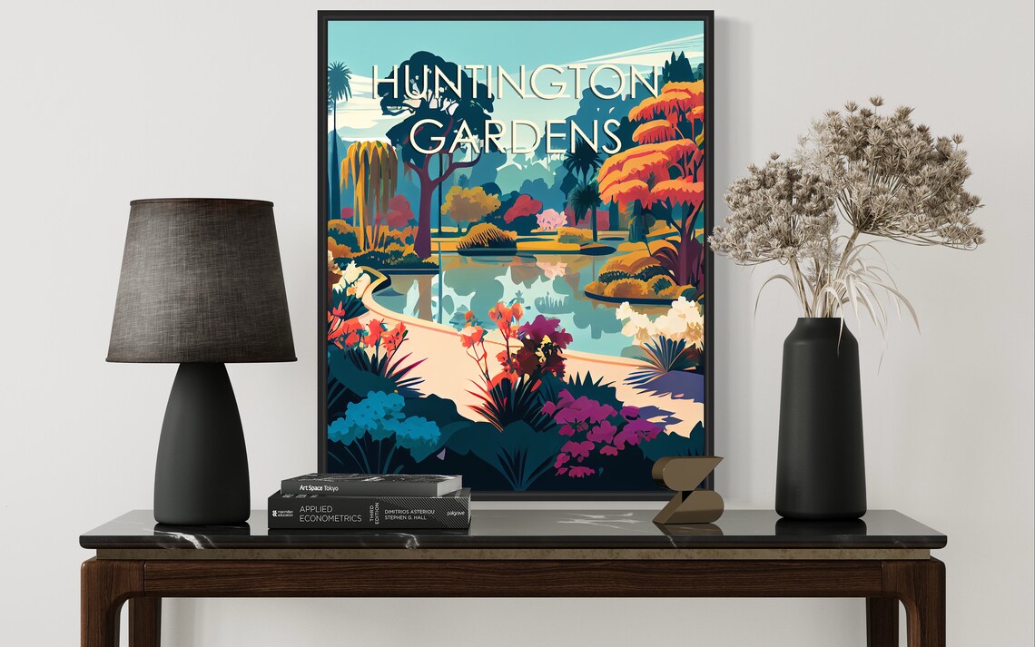 Huntington Gardens California Botanical Pond Blooms Retro Poster - Image 3