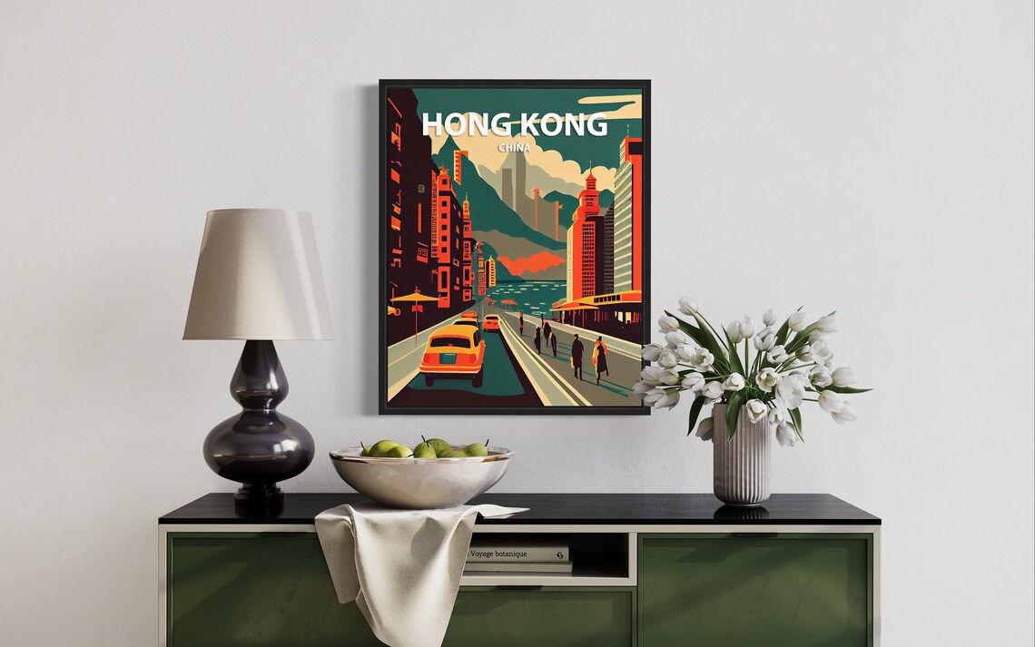Hong Kong China Retro Victoria Harbour City Night Street Poster - Image 2