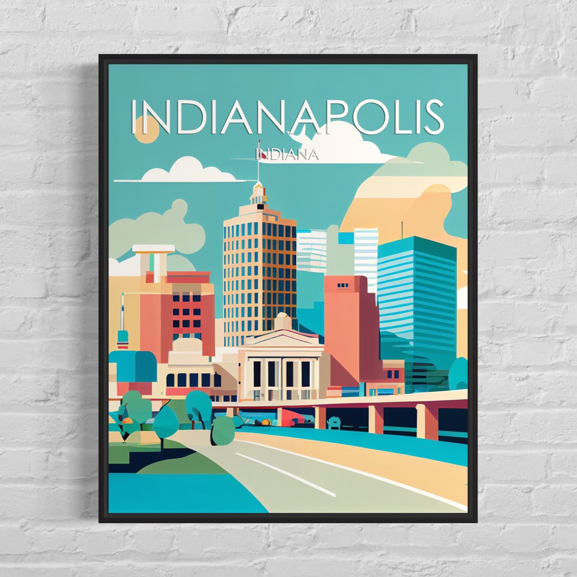 Indianapolis Indiana Retro Skyline Poster with Sunny Downtown