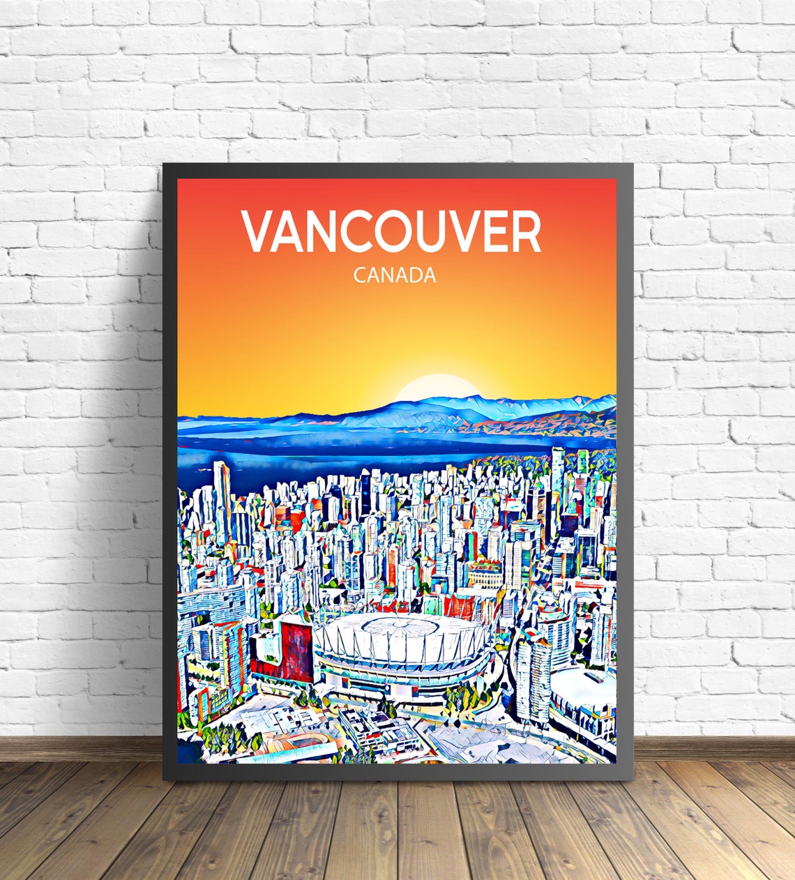 Vancouver Canada Sunset Skyline Harbor View City Travel Poster