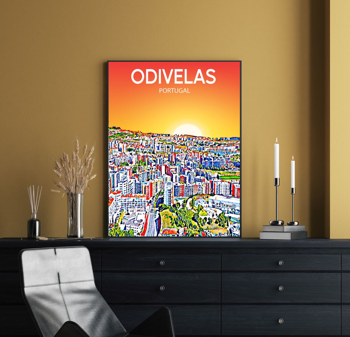 Odivelas Portugal Suburban Skyline Golden Sunset Cityscape Poster - Image 2
