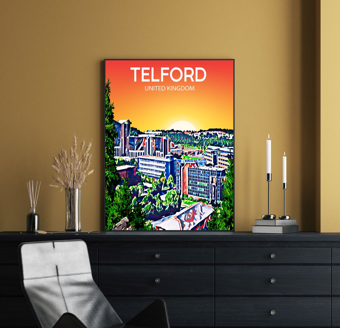 Telford United Kingdom Sunset Skyline Modern City Art Poster - Image 2