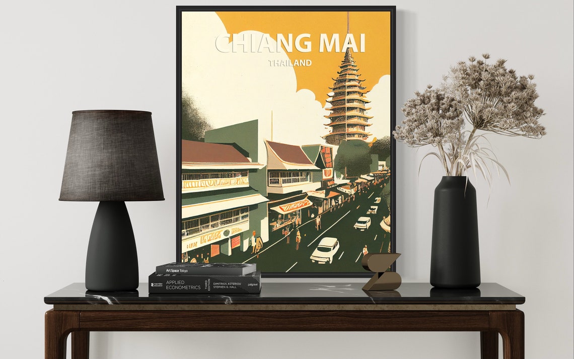 Chiang Mai Thailand Golden Pagoda Street Retro Travel Poster - Image 2