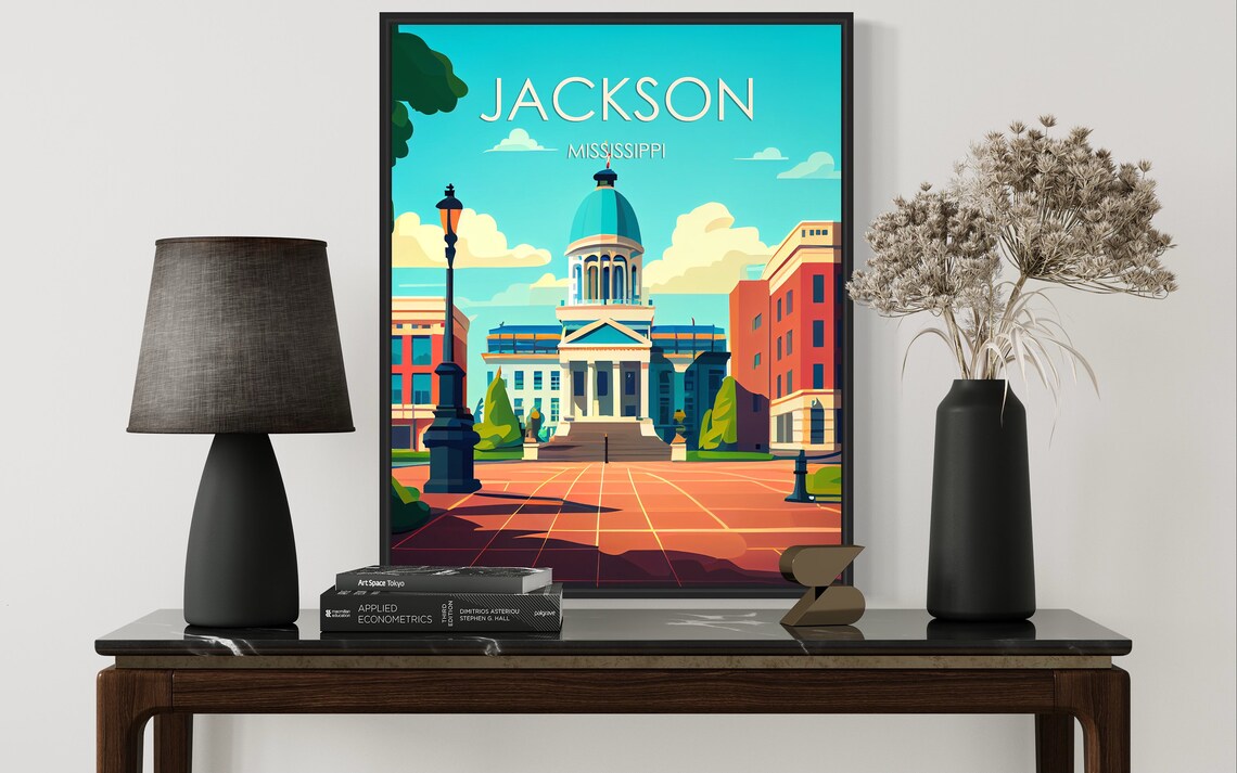 Jackson Mississippi Capitol Building Retro City Travel Poster - Image 2