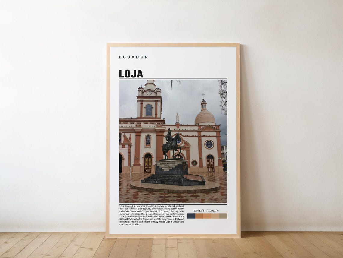 Loja Ecuador Colonial Church Statue Music Capital Travel Poster