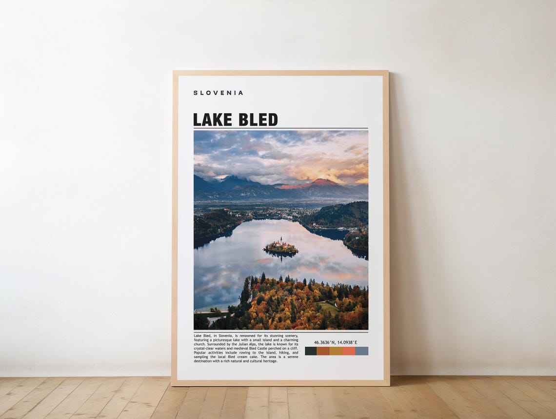 Lake Bled Slovenia Island Church Sunset Panoramic Travel Poster