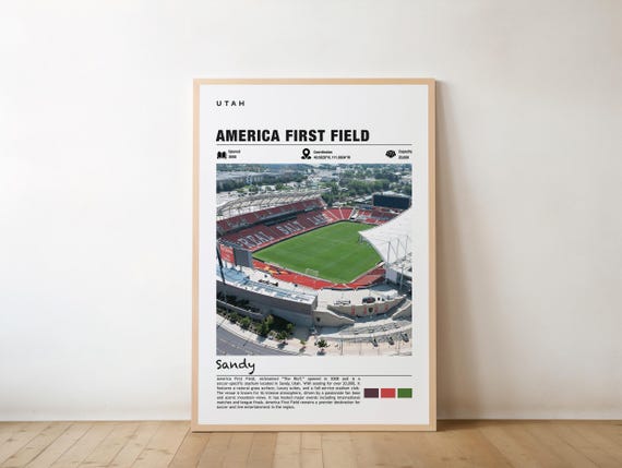 America First Field Print Utah Poster Sandy Views Stadium Art Urban Charm Soccer Arena Sports Venue City Landmark