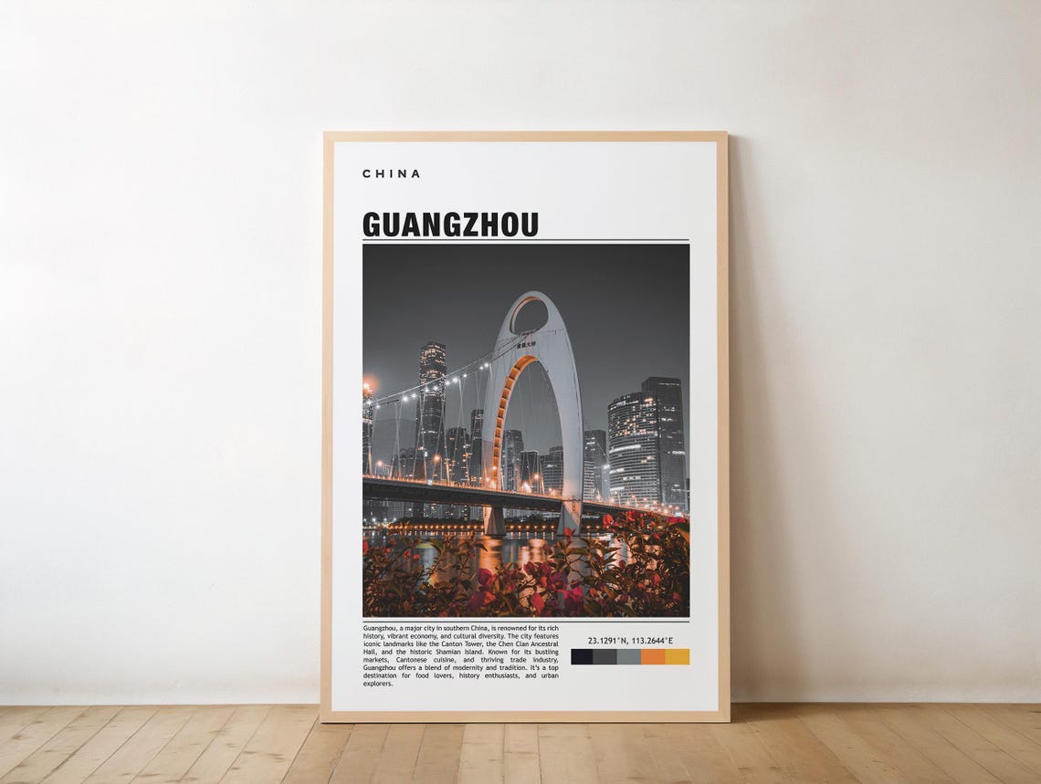 Guangzhou China Night Skyline Bridge Photography Travel Poster