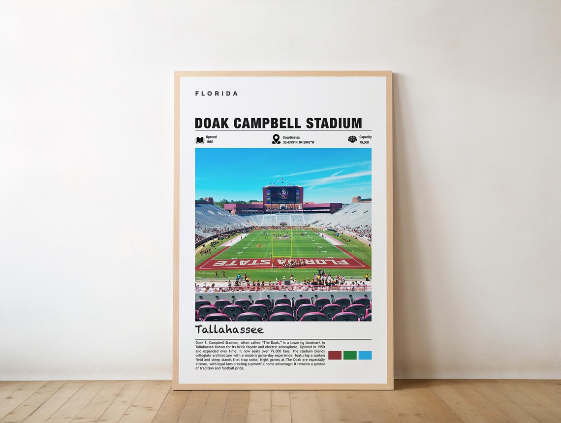 Doak S Campbell Stadium Print Florida Poster Tallahassee Views Art Urban Charm Football Arena Sports Venue