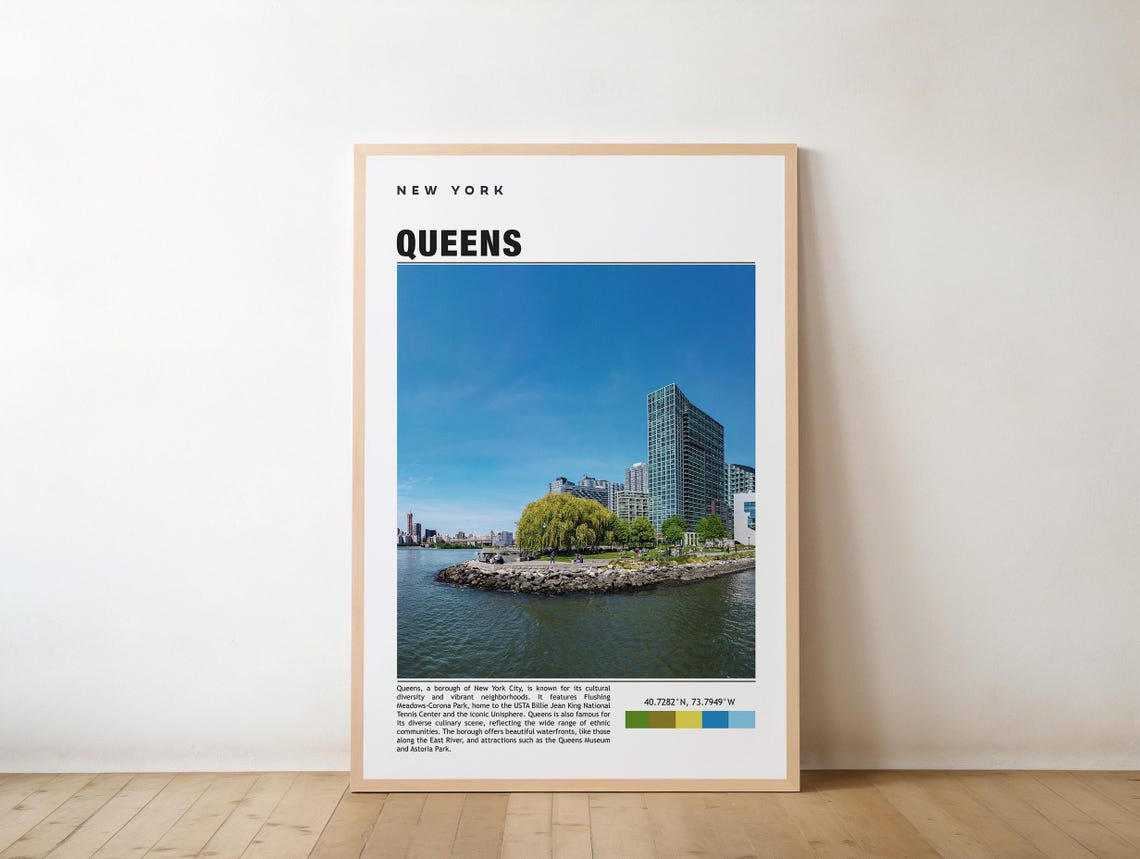 Queens New York East River Waterfront Skyline Travel Photo Poster