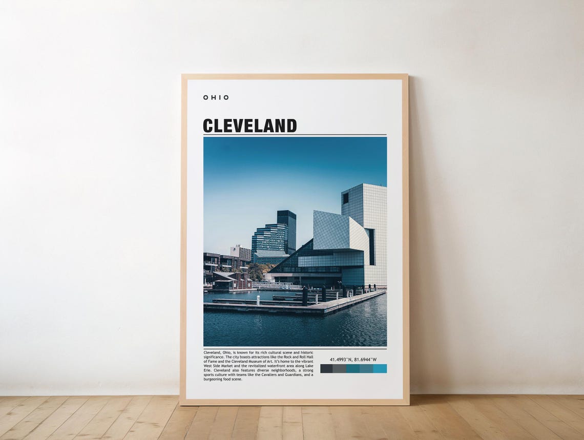 Cleveland Ohio Rock Hall Waterfront Skyline Photo Travel Poster