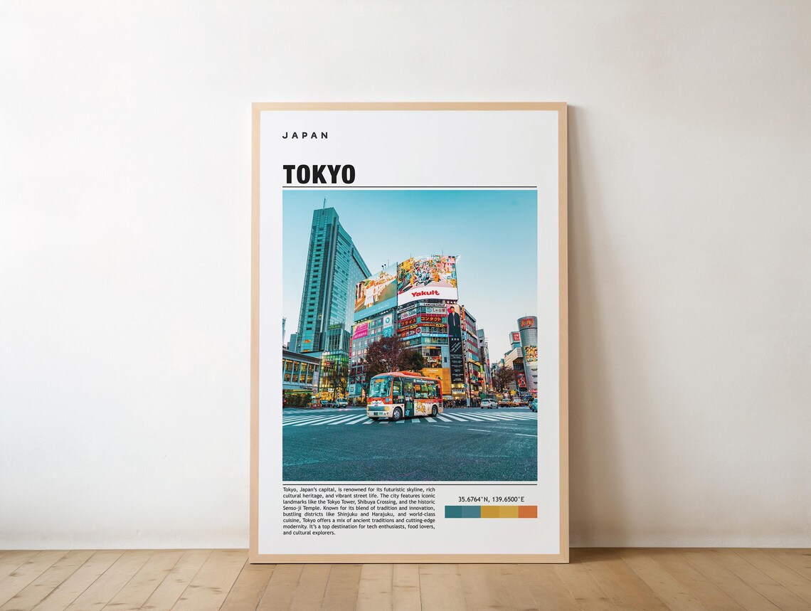 Tokyo Japan Shibuya Street Travel Poster Neon Cityscape Photo Artwork