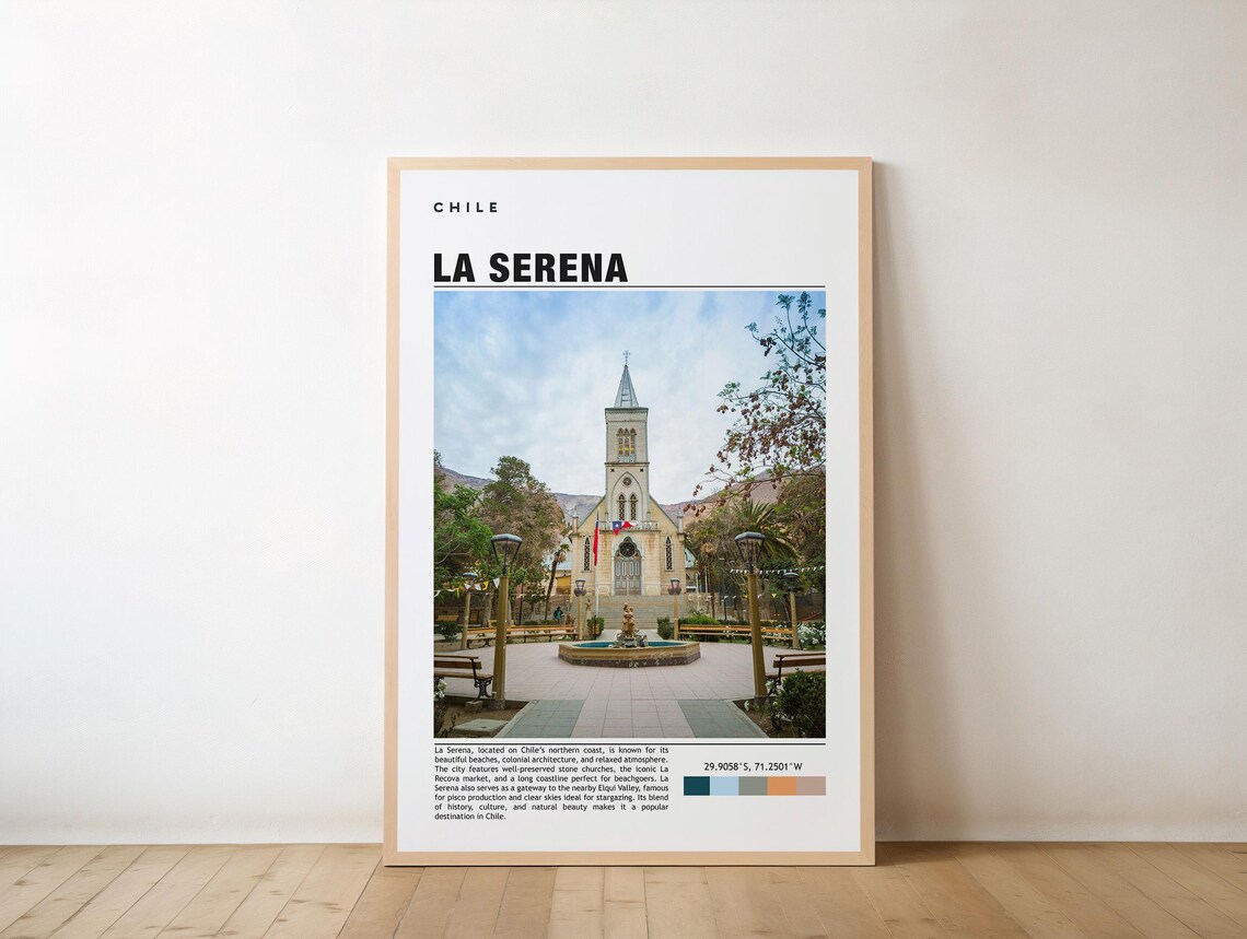 La Serena Chile Travel Poster Colonial Church Plaza Photo Art