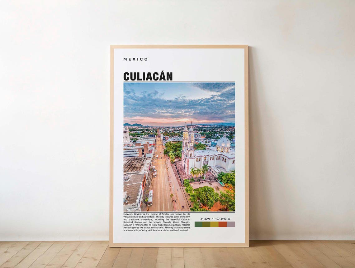Culiacan Mexico City Cathedral Aerial Sunset View Travel Poster