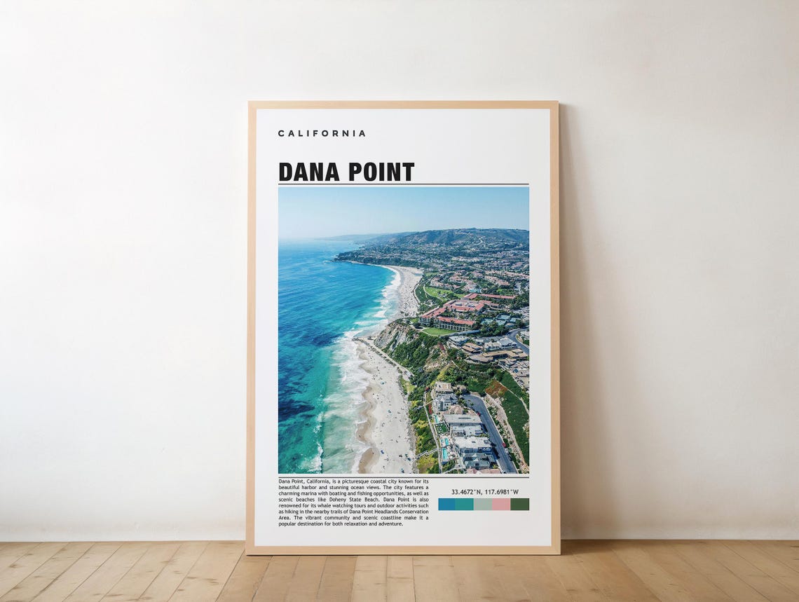 Dana Point California Aerial Coastline Beach Harbor Travel Poster