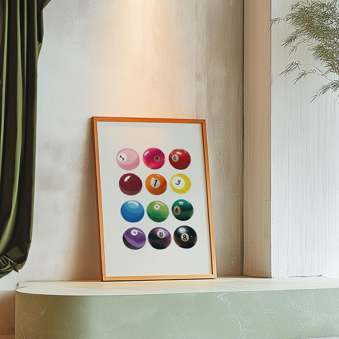 Colorful Billiard Balls Grid 12 Numbered Pool Balls Art Poster