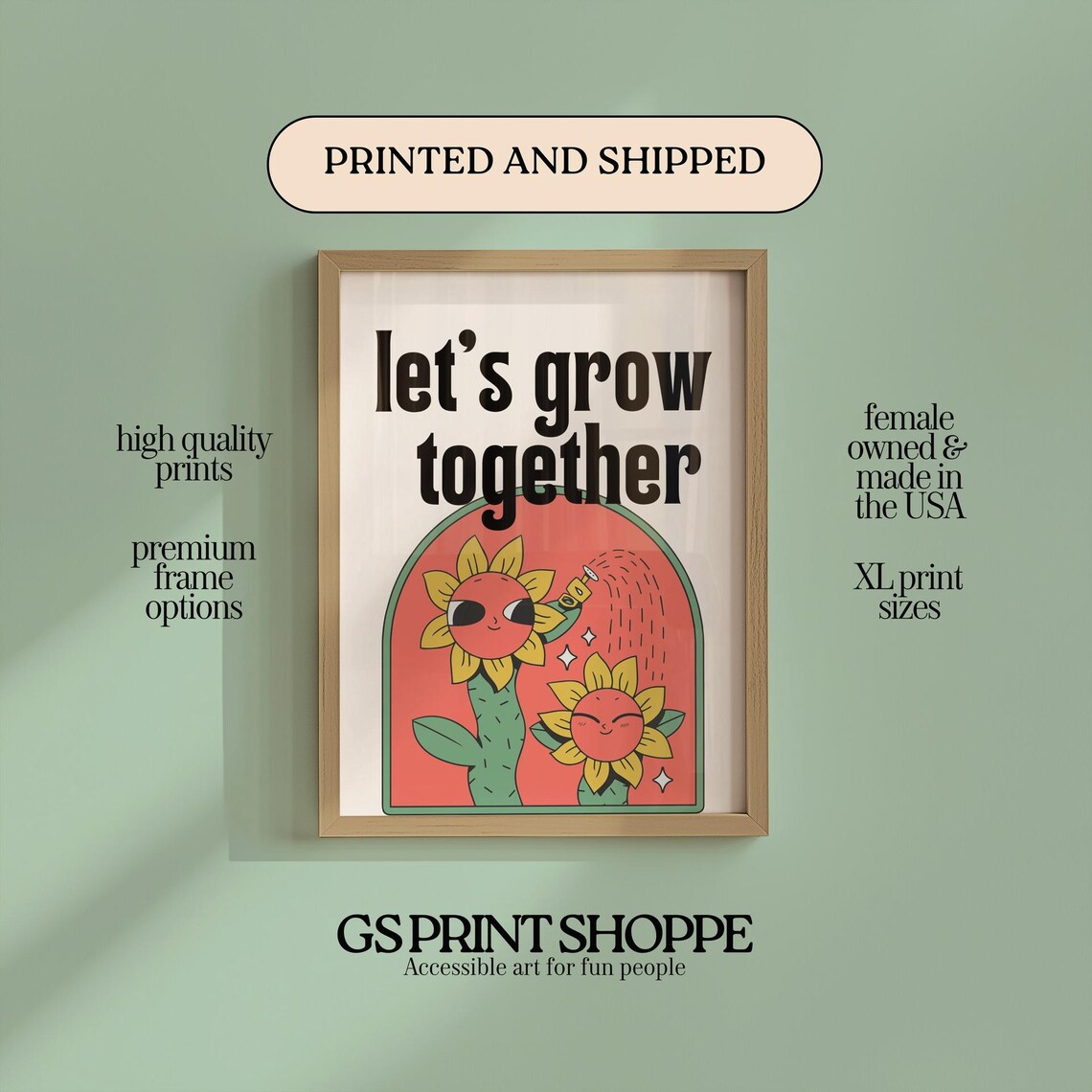 Let's Grow Together Sunflower Friends Cute Motivational Poster