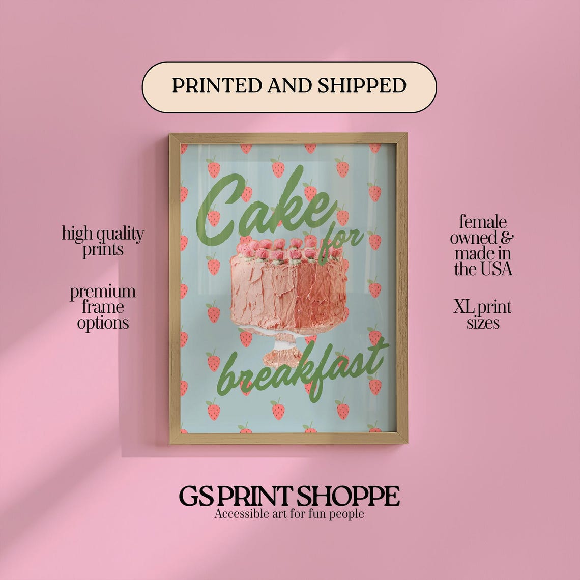 Cake For Breakfast Strawberry Pattern Pink Frosted Dessert Poster