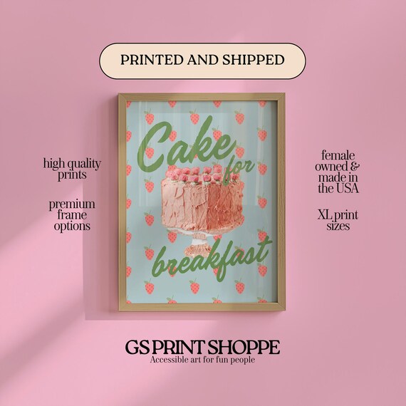 Cake For Breakfast Strawberry Pattern Pink Frosted Dessert Poster