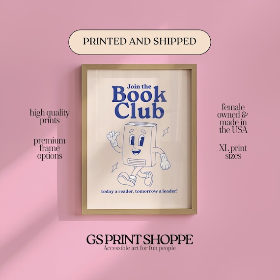 Join The Book Club Today Retro Book Character Reading Poster