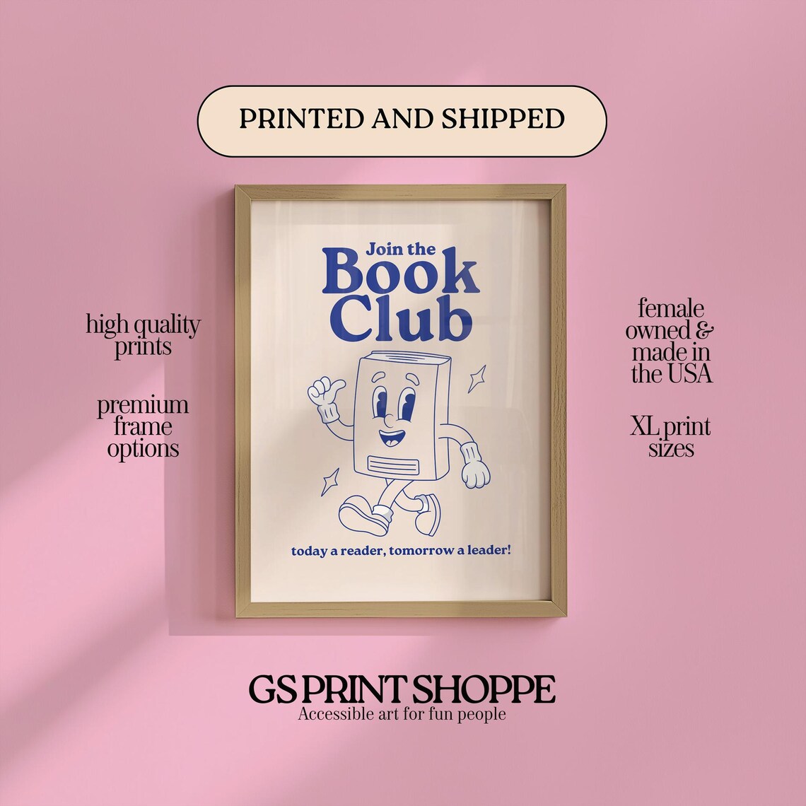 Join The Book Club Today Retro Book Character Reading Poster