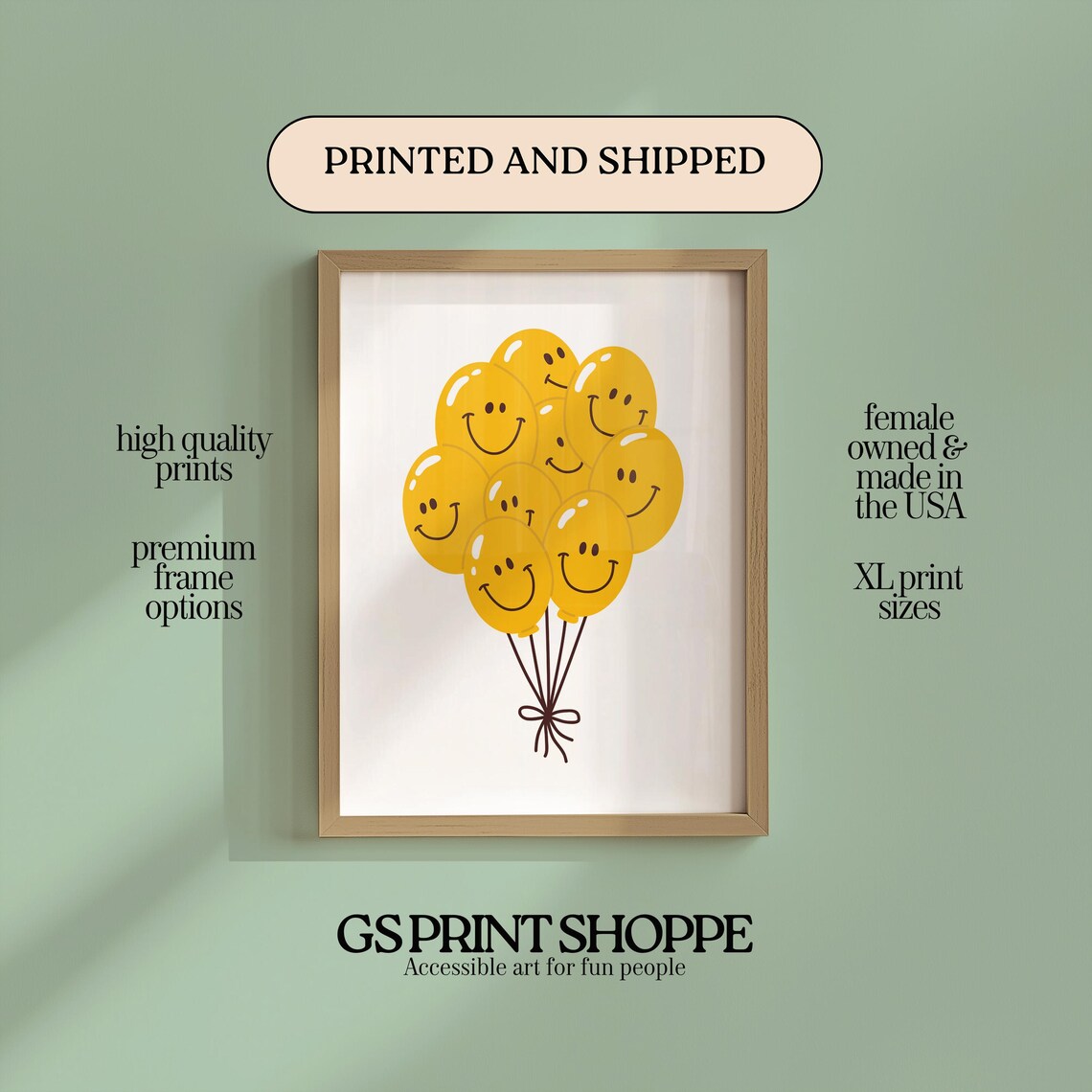 Yellow Smiley Face Balloon Bunch Poster Happy Birthday Party Decor