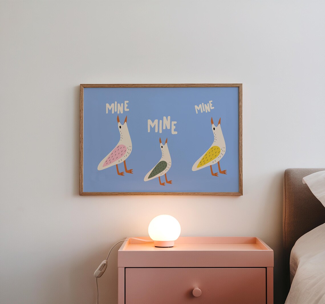 Funny Seagull Poster, Cute Coastal Ocean Decor