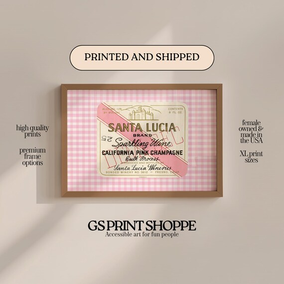 Santa Lucia Sparkling Wine Vintage Label Poster Pink Champagne Art