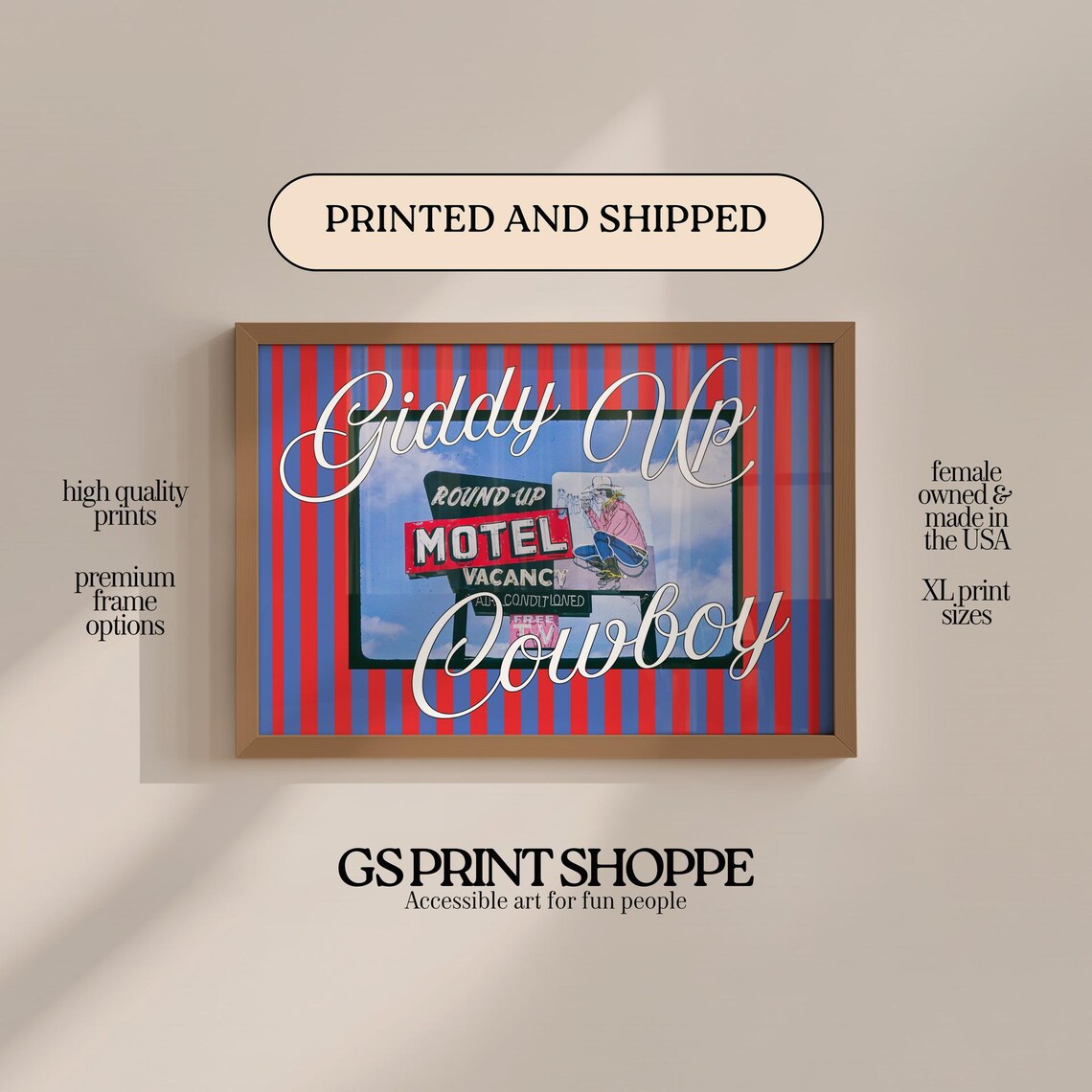 Giddy Up Cowboy Round-Up Motel Sign Vintage Western Americana Poster