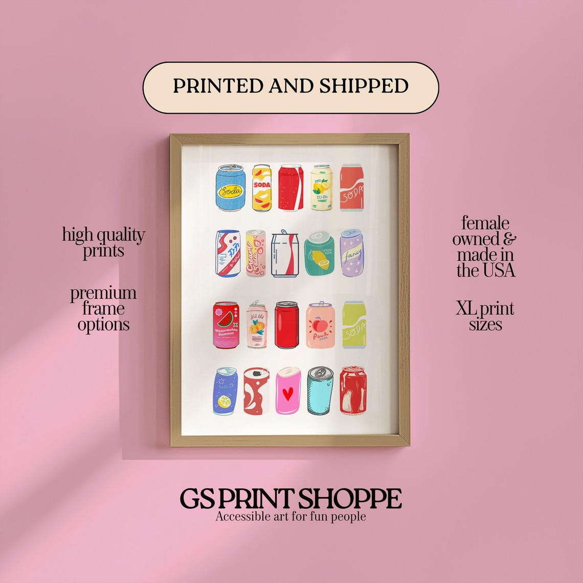 Colorful Soda Cans Illustration Grid Fun Retro Pop Art Poster