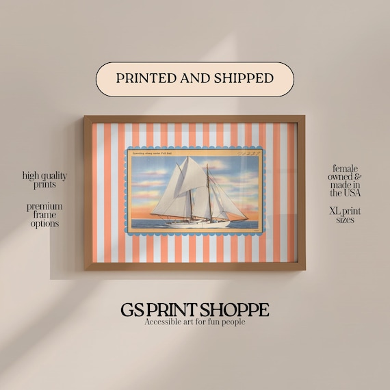Graceful Tall Ship Speeding Along Under Full Sail At Sunset Vintage Poster
