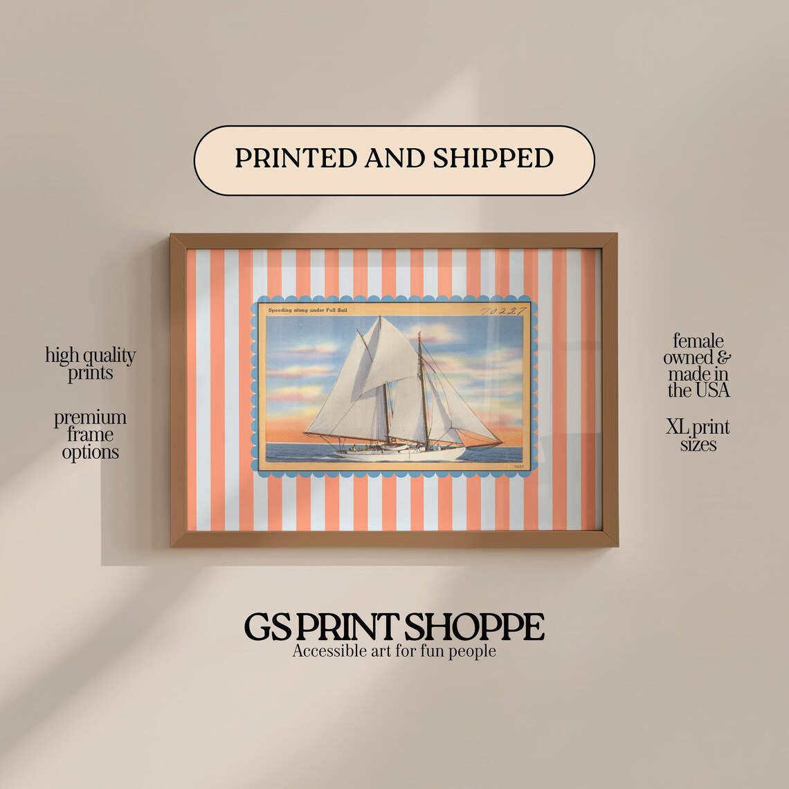 Graceful Tall Ship Speeding Along Under Full Sail At Sunset Vintage Poster