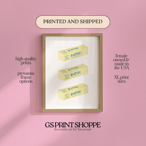 Three Butter Sticks Retro Kitchen Quirky Yellow Food Wall Art