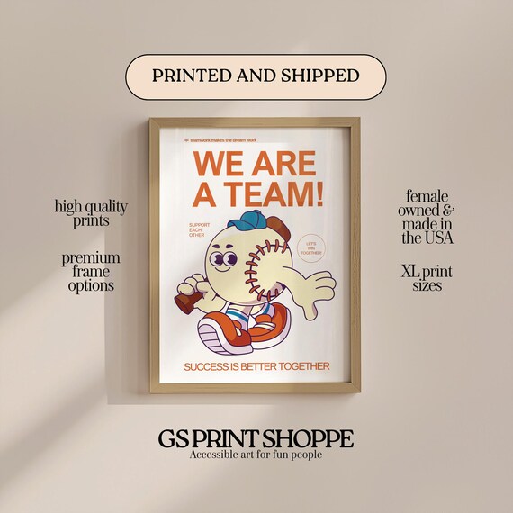 We Are a Team Cheerful Baseball Character Teamwork Sports Poster