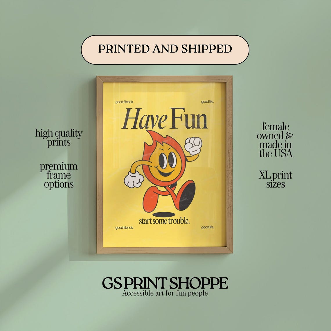 Have Fun Yellow Retro Cartoon Mascot Cheerful Vintage Wall Art