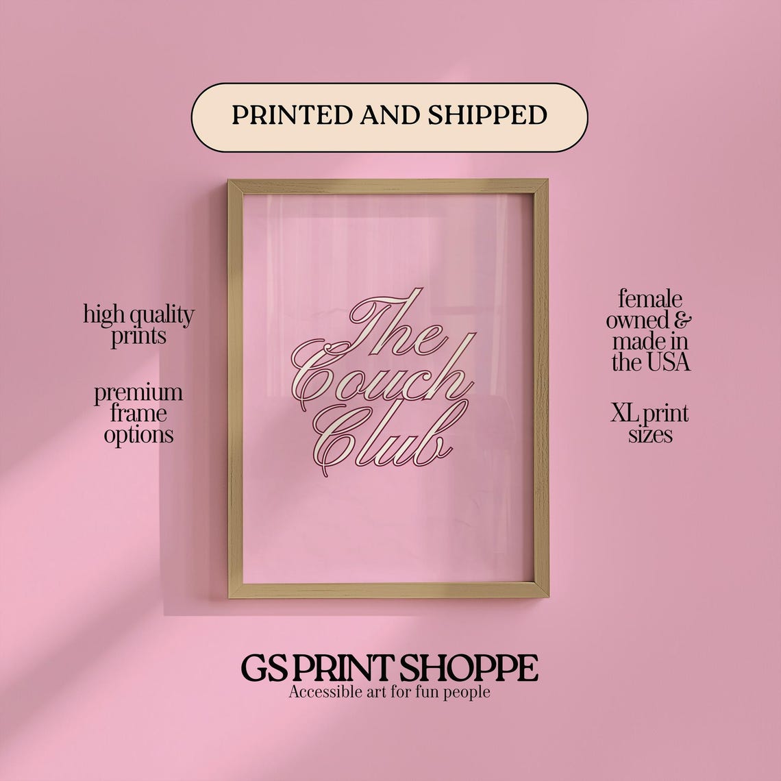 The Couch Club Pink Script Retro Typography Lounge Decor Poster