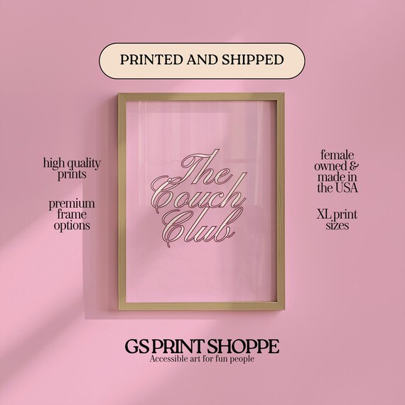 The Couch Club Pink Script Retro Typography Lounge Decor Poster