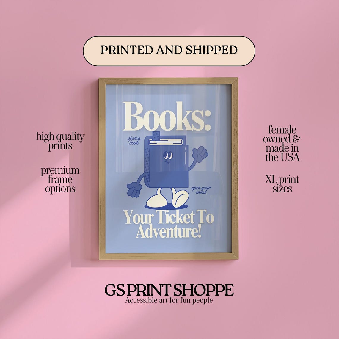 Books Your Ticket To Adventure Book Mascot Reading Quote Poster