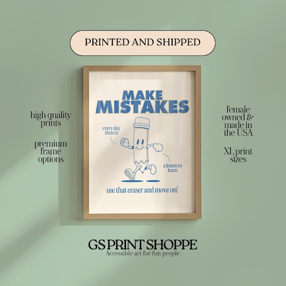 Make Mistakes Blue Pencil Cartoon Character Motivational Poster