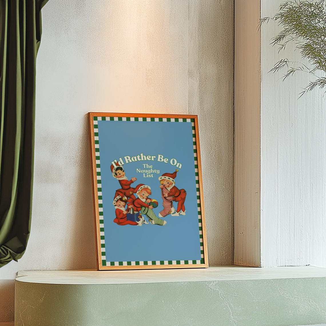 Id Rather Be On The Naughty List Retro Elf Christmas Funny Poster - Image 2