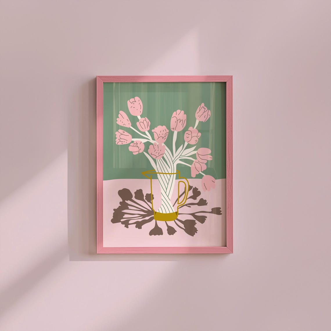 Pink Tulips in Glass Vase Abstract Floral Still Life Art Poster