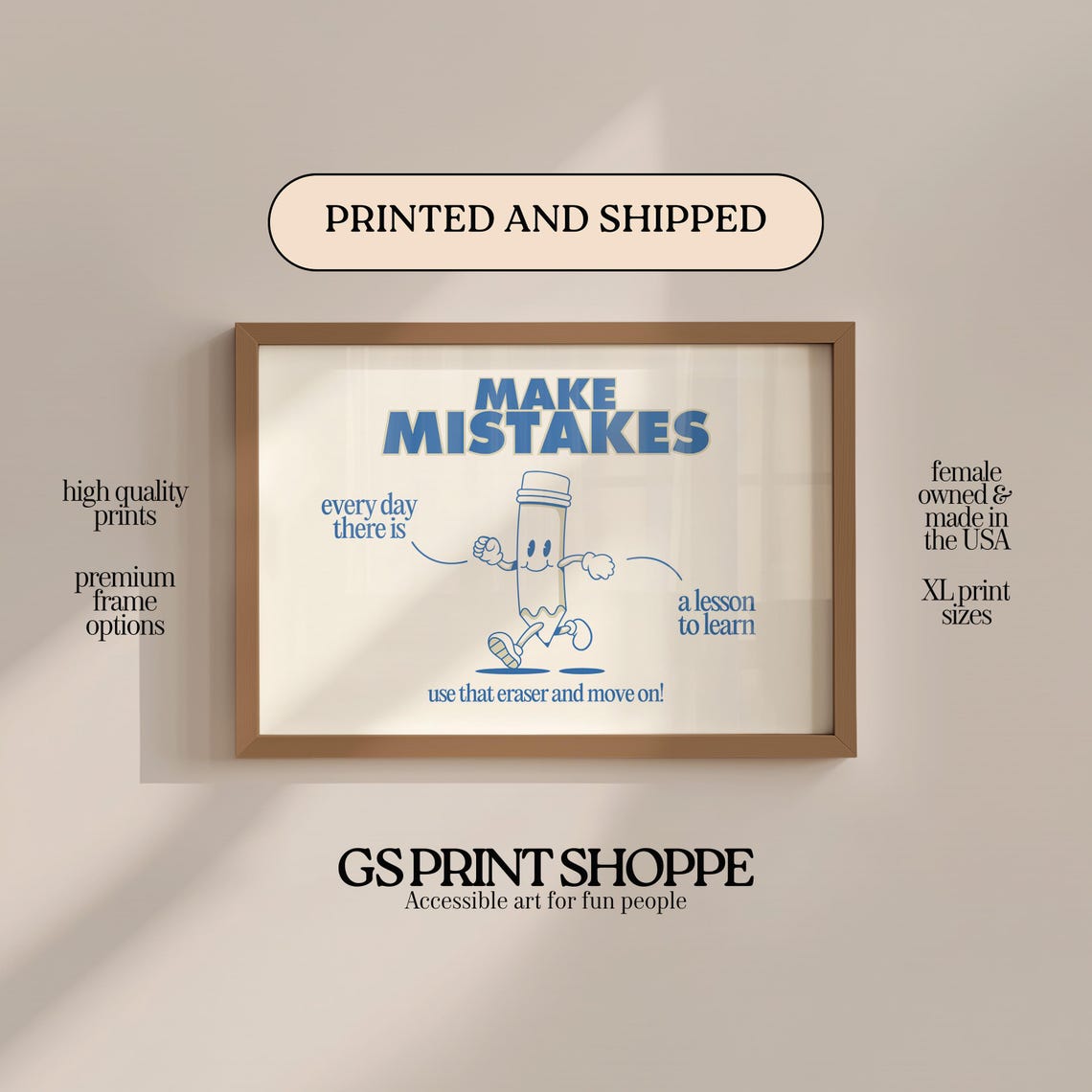 Make Mistakes Smiling Pencil Retro Motivational Classroom Wall Art