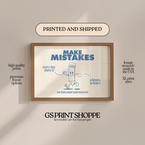 Make Mistakes Smiling Pencil Retro Motivational Classroom Wall Art