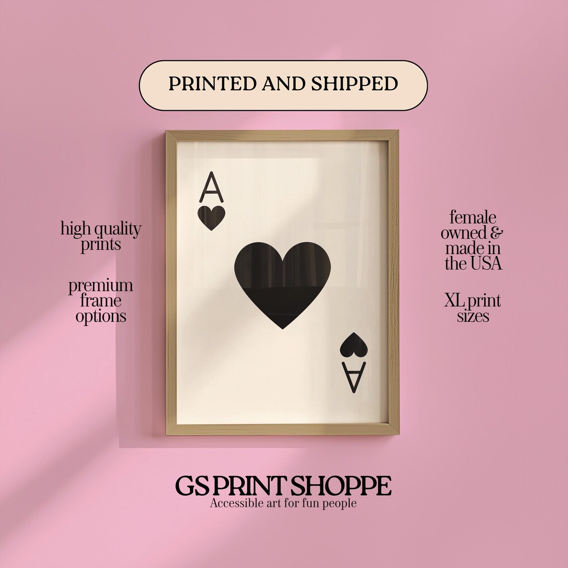 Ace Of Hearts Playing Card Black Heart Minimalist Trendy Art Poster