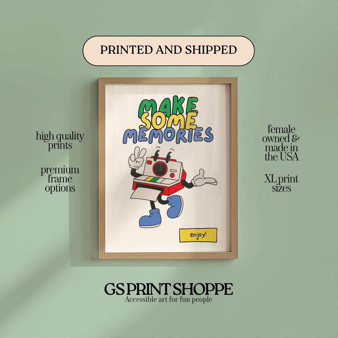 Make Some Memories Retro Instant Camera Cartoon Quote Poster