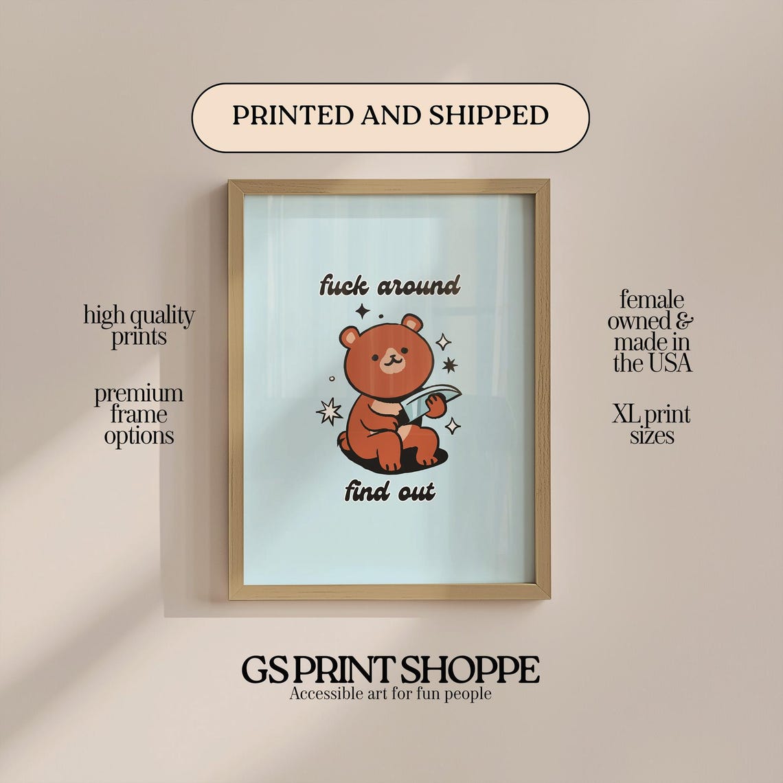 Fuck Around And Find Out Cute Bear Reading Book Funny Quote Poster
