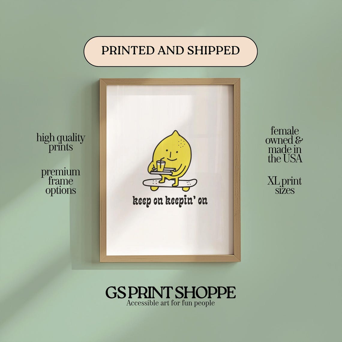 Cute Lemon Skateboarder Keep On Keepin On Funny Happy Quote Poster
