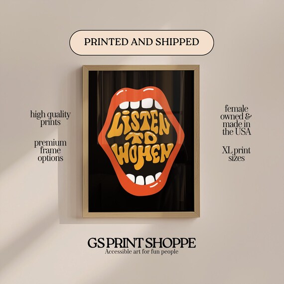Listen To Women Retro Lips Feminist Statement Typography Wall Print